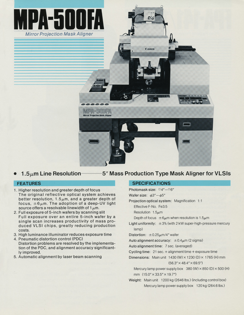 Canon's Various models of Proximity Mask Aligner MPA-500FA